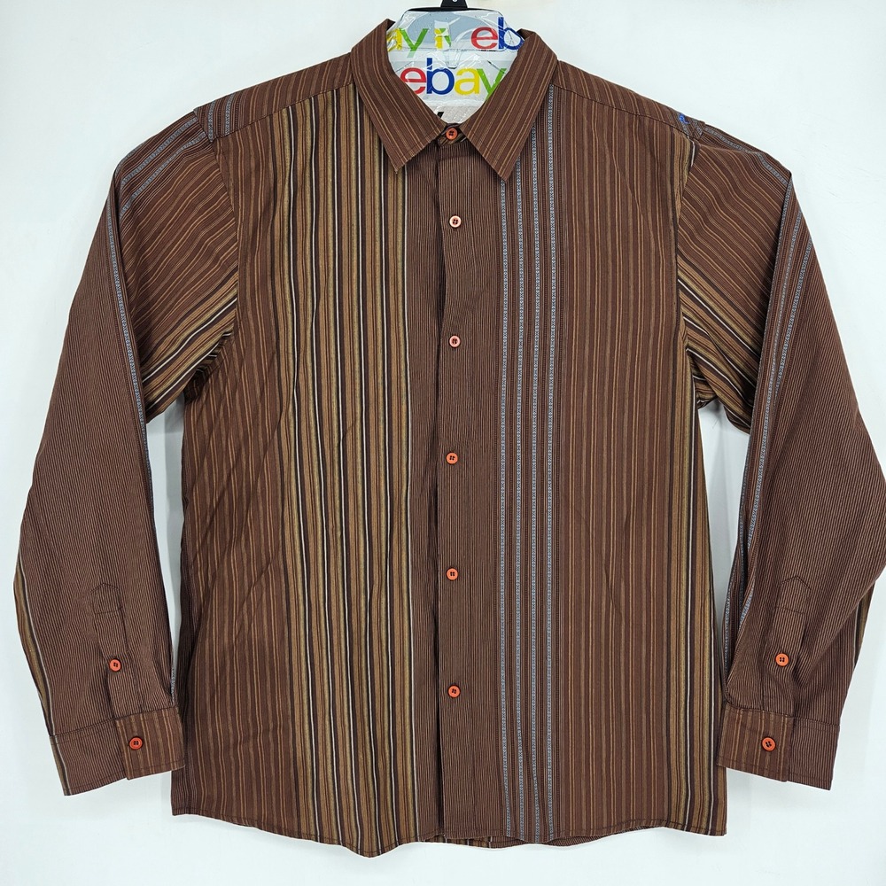 Prana Shirt Mens Extra Large Button Up Brown Casual Long Sleeve Striped